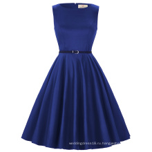 Грейс Карин плюс Размер рукавов дешевые короткие старинные Ретро Королевский синий хлопок платье 50-х летнее платье CL6086-54